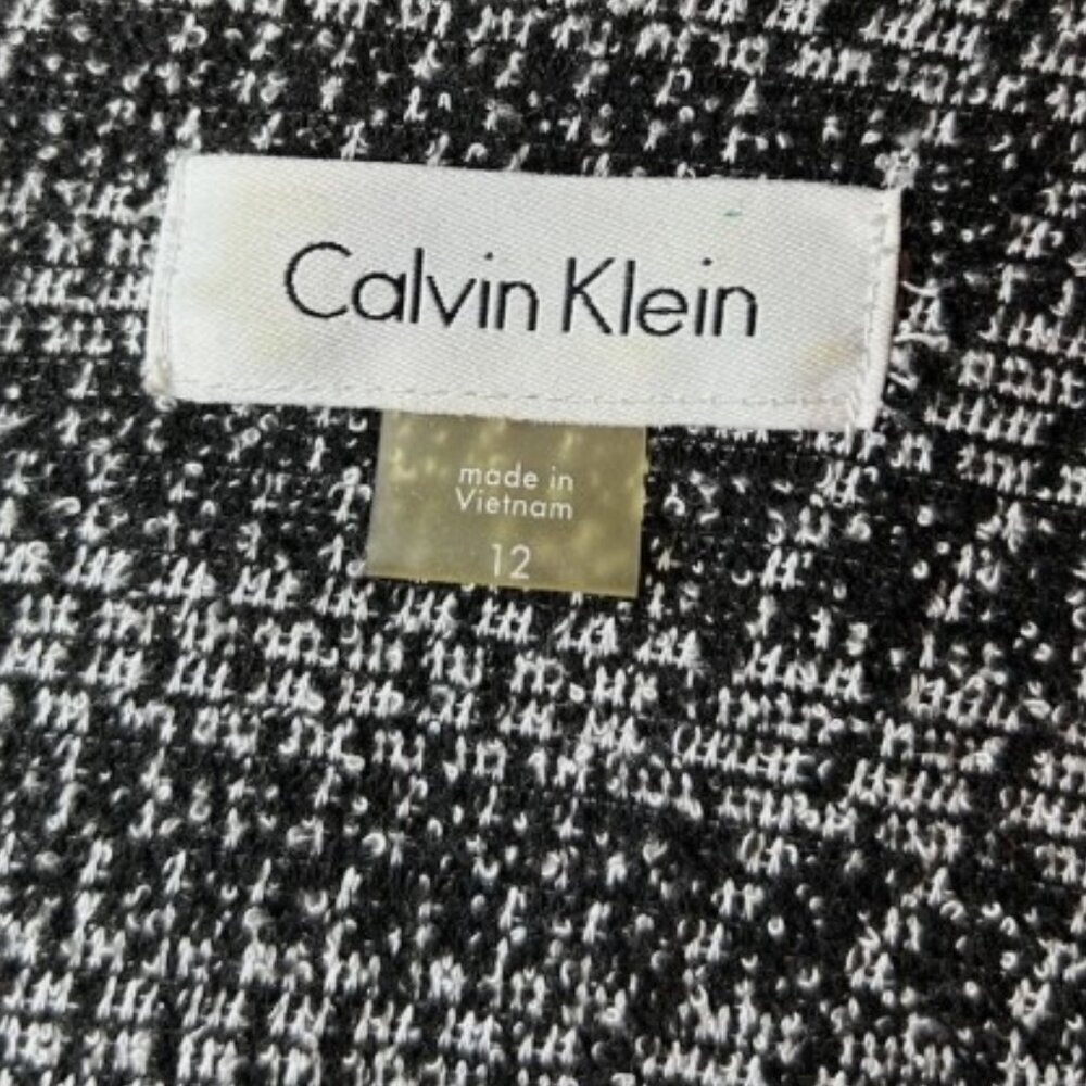 CALVIN KLEIN Sheath Dress 3/4 Bell Sleeve Houndstooth Knee Length Women Size 12 - Picture 7 of 10